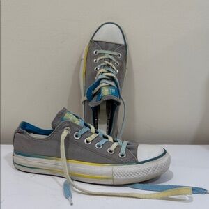 Converse Gray Sneakers with Blue and Yellow Accents (sz 7)